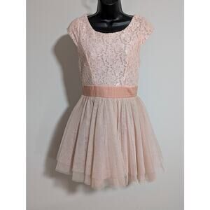 Deb Peach Pink A line Lace Tulle Semi-Formal Balletcore Dress Size 3 Small